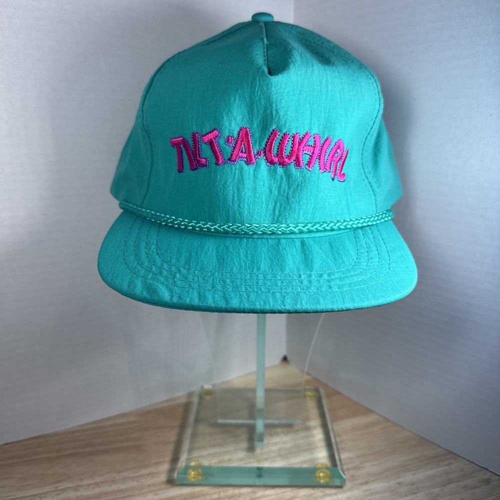 Vintage Teal And Pink Tilt-A-Whirl Carnival Ride Advertising Hat History Rides